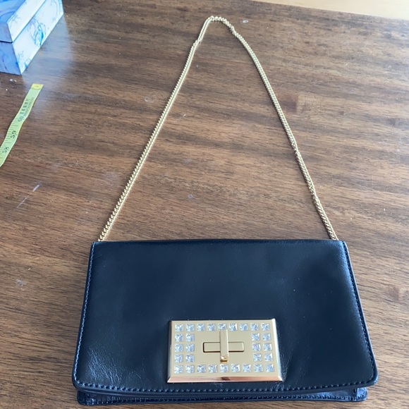 Black Michael Kors Leather Bag Gold Chain Strap - Picture 1 of 14
